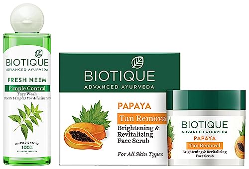Image of Biotique Bio Papaya Revitalizing Tan Removal Scrub, 75g & Biotique Bio Neem Purifying Face Wash, 200 ml