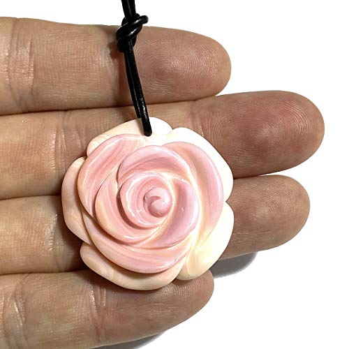 [ABCgems] Bahamas Salmon-Pink Queen Conch Shell (Exquisite Snowy White Matrix) Approx. 30mm Hand-Craved Rose Natural Mother-of-Pearl Healing Energy Pendant Bead (One Pendant- Light Pink)