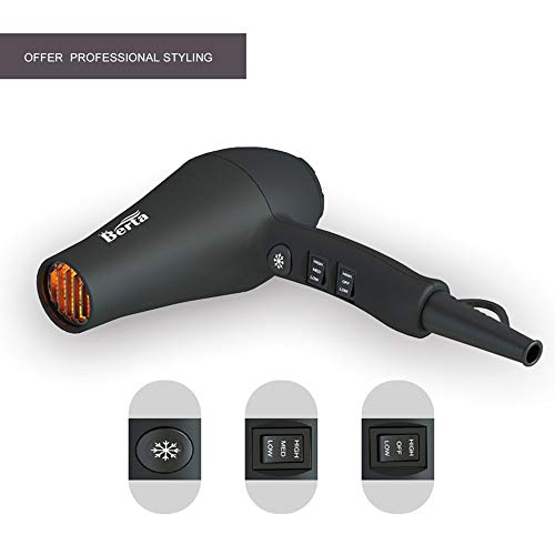 1875W Professional Salon Infrared Hair Dryer, Negative Ionic Blow Dryer For Fast Drying, Ac Motor Light Weight Hair Blow Dryer With Concentrator (Black) #TOP3