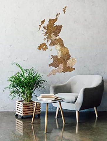 68travel Drewniana mapa Wielkiej Brytanii - wielowarstwowa duża dekoracja ścienna z naturalnymi plamami - Wielka Brytania, Wielka Brytania - do salonu, gabinetu, biura UK (78 x 44 cm)