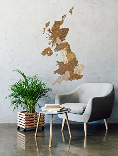 68travel Drewniana mapa Wielkiej Brytanii - wielowarstwowa duża dekoracja ścienna z naturalnymi plamami - Wielka Brytania, Wielka Brytania - do salonu, gabinetu, biura UK (78 x 44 cm)