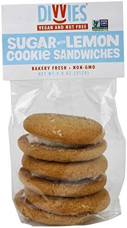Divvies Sugar with Lemon Sandwich Cookie Stack, 7.5 Ounce -- 12 per case.