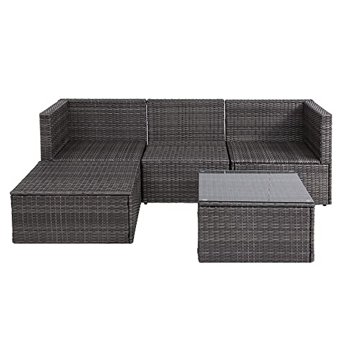 Panana Rattan Garden Furniture Set 4 Seater Wicker Patio Lounge Sofas Chairs Coffee Table Cushions Sectional Modular Combination for Outdoor Backyard Poolside (Mixed Grey Wicker with Grey Cushions)