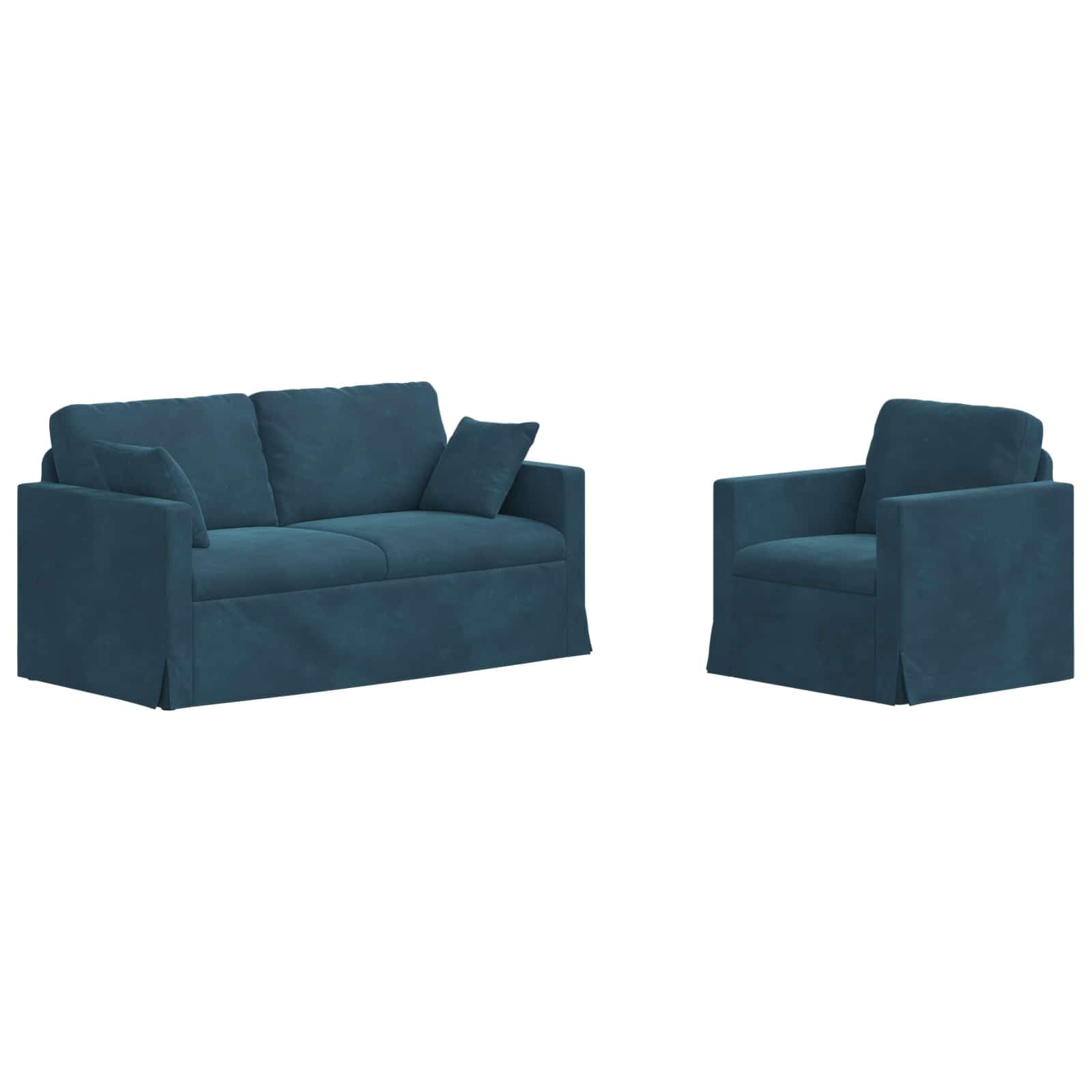 Juego de 2 sofás modulares azules 158x78x80cm tela de terciopelo paisaje residencial con marco de metal para ambientes modernos, asiento cómodo y estética elegante