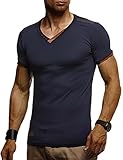 MADE IN TURKEY Leif Nelson Herren T-Shirt V-Ausschnitt Sweatshirt Longsleeve Basic Shirt Hoodie Slim Fit LN1355; Größe M, Dunkel Blau