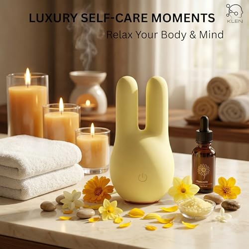 Image of KLEN Women Body Massager Machine for Stress Relief Portable Electric Dual Node Mini Massager Device with Soft Silicone Head Cordless Handheld Waterproof Rechargeable Vibration Wellness Self Care Tool (Yellow)