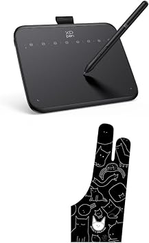 XPPen Deco 640 Drawing Tablet with 16384 Pressure Levels Sensitivity & XPPen Digital Drawing Glove - Two-Finger Artist Glove with Cute Cat Print