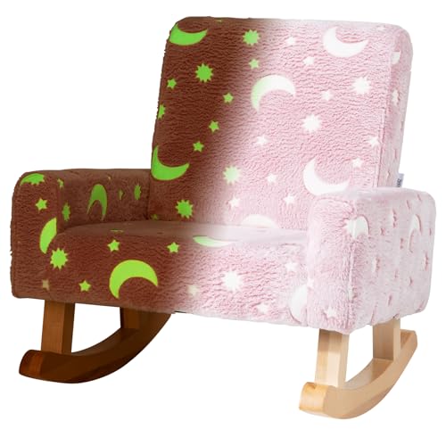 Costzon Kids Rocking Chair, Glow in The Dark, Upholstered Flannel Children's Sofa w/Poplar Wood Rocking Feet, Comfy Backrest for Kids Room, Nursery, Playroom, Preschool, Birthday Gift for Boys Girls