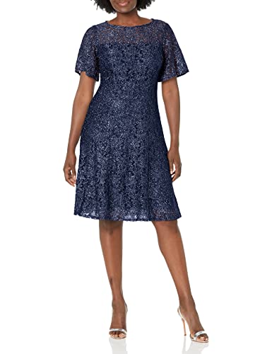 Image of S.L. Fashions Womens Stretch V-Neck Tea Length Dress