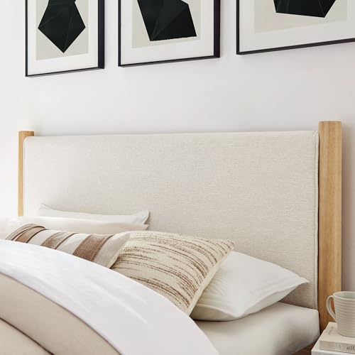 Modway Maven Queen Size Bed Frame in Ivory Oak with Upholstered Fabric Headboard and Footboard – Wood Queen Platform Bed Frame – No Box Spring Needed by Modway - Used condition - Image 4