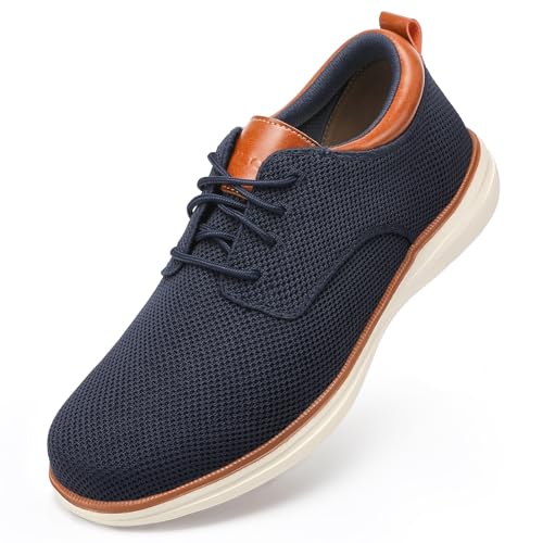 VILOCY Men's Wide Casual Dress Oxfords Business Shoes Fashion Sneakers Mesh Breathable Comfortable Walking Shoes Navy,EU44