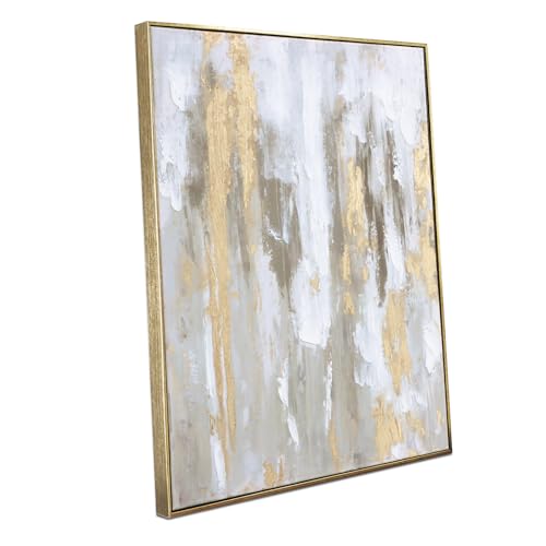 Image of Zessonic Gold Abstract Wall Art - Framed Texture Paintings Modern Canvas Artwork with Hand-Painted Gold Foil for Modern Style Decor, Ready to Hang