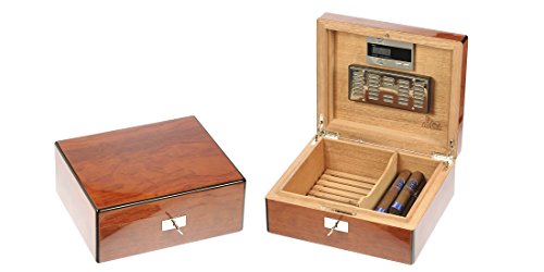 Boîte pour cigares humidor Lubinski cave haute capacité en bois précieux brillant