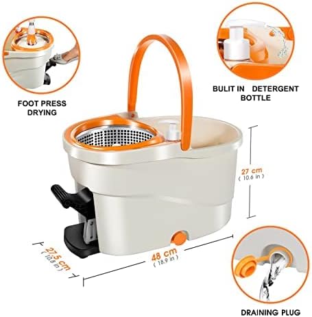 Masthome Mop and Bucket with Wringer Set, Spin Mops with Bucket and Foot Pedal, 360 Spin Mop and Bucket with 5 Microfiber Mop Pads and 5 Cleaning Cloth
