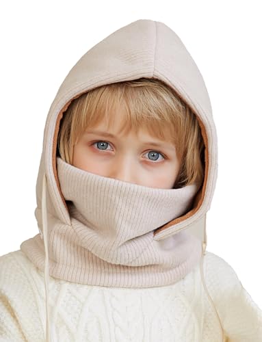 Cagoule d'hiver pour enfants 4-10 ans avec bonnet tricoté double polaire