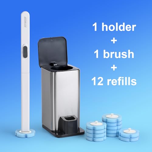 Image of JOYMOOP Bathroom Cleaning Set, Mop and Bucket System with Toilet Brush Set, White, Microfiber Flat Mop for Household & Commercial Floor and Bathroom Cleaning