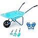 Produktbild Colwelt Kinder Schubkarre Set Metall, 5-teilig, Metall Kinderschubkarre für den Garten mit Schaufel, Rechen, Gabel und Kinderhandschuhen, Kinder Gartengeräte Set (Blau)