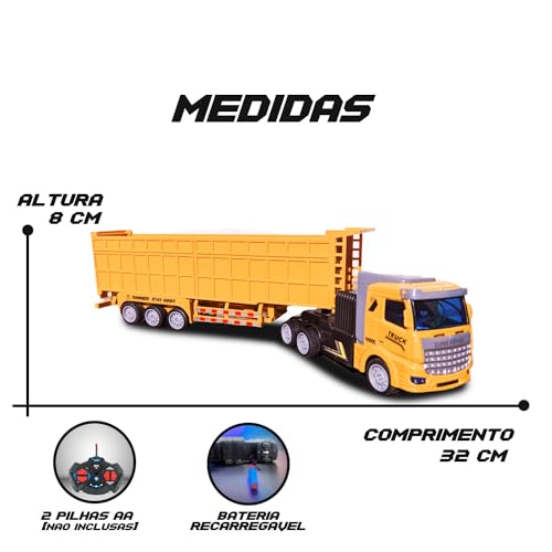 Caminhão de controle Remoto Recarrgável Truck Carreta move em Todas as Direções e Acende Luz na Cabi