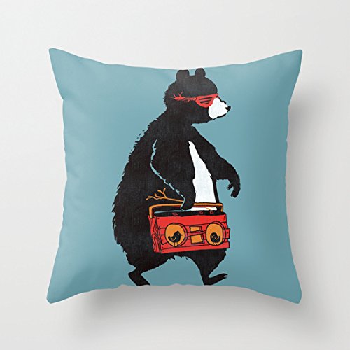 Boombox bear (blue) Cute Decorative Pillow Covers for Teens Accent Pillows with Zip 18 x 18