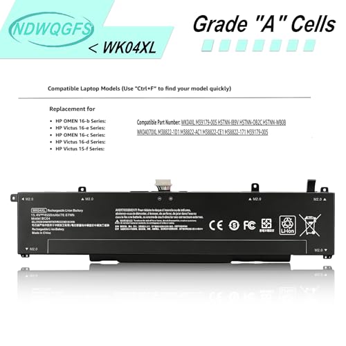 Image of WK04XL M39179-005 Laptop Battery Replacement for HP Victus 16-d 16-e Series & Omen 16-b 16-c Series | 15.4V 70.07Wh 4-Cell | Compatible with HSTNN-OB2C M38822-AC1 WK04070XL