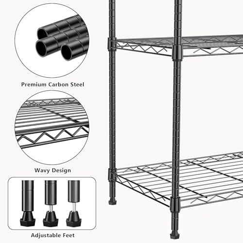 M MZG 1000 lbs 4Tier Shelf Metal Storage Shelves Wire Rack Closet Organizers for Garage Kitchen Bathroom Laundry Black 13.7" D x 29.5" W x 47.2" H by M MZG - Used condition - Image 4