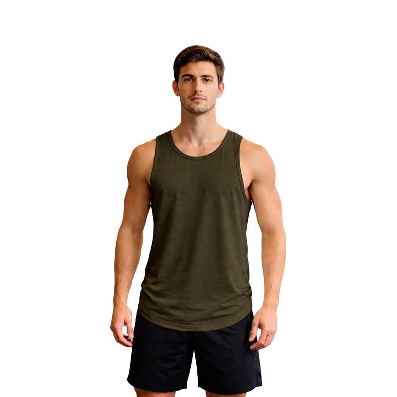 FBAR Men Solid Active Gym Vest Olive Green-picture-20