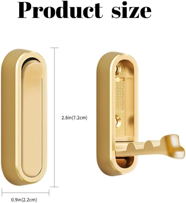 2 Pack Wall Hook, Foldable Coat Hook in Gold and Black, Space-Saving Hanger with Screws, 2.8 x 0.9 Inch (Gold)