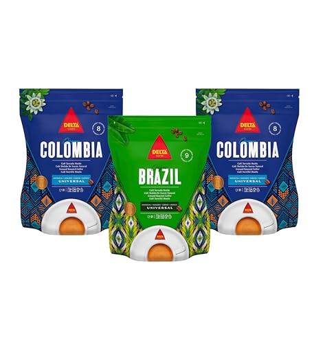 Delta Cafés - Café Molido - Pack de Orígenes del Mundo - 3 x 220 g - Intensidades 8 a 12 - Tueste Natural - Aromas Equilibrados con Notas Cítricas, Dulces y de Cacao (3, Colombia (2) y Brasil (1))