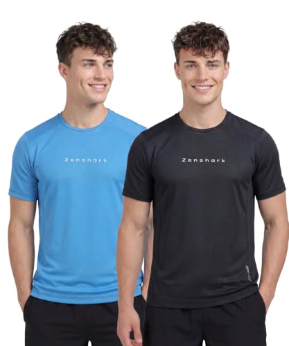 Image of ZENSHARK Gym T-Shirt for Men| Dry Fit Workout Sports T-Shirt | Quick Dry Breathable Polyester Fabric with Half Sleeve Round Neck | Running Gym Wear Active Wear for Training