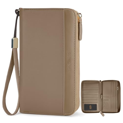 Image of Large Wallet for Women, Clutch Wallet with Passport Holder | RFID Wallet for Women, Zipper Clutch Purse, Passport Holder for Travel, Multiple Card Slots, Phone Pocket, Wristlet Strap