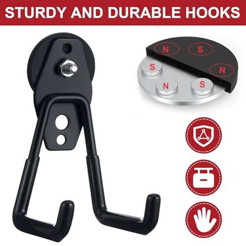 Image of Landhoow 6 Pcs Large Magnetic Hooks Heavy Duty Garage Magnet Hooks Strong Storage Utility Magnetic Hangers with Anti Slip Rubber Coating for Indoor and Outdoor Hanging (Black,Orange)