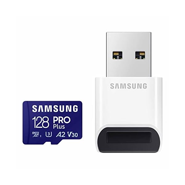 Samsung PRO Plus microSD Memory Card + Reader, 128GB MicroSDXC, Up to 180 MB/s, Full HD & 4K UHD, UHS-I, C10, U3, V30, A2 for Android Phones, Tablets, GoPRO, DJI Drone, MB-MD128SB/AM, 2023