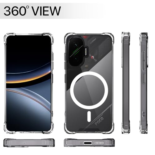 Image of Amazon Basics Back Cover for Poco F7 5G Mag-Safe Shockproof PC + TPU Protective Case Magnetic Support Bumper Case (Transparent Mag-Safe)