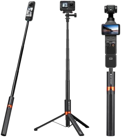 K&F CONCEPT 168 cm Selfie-Stick, 2-in-1Selfie Stick Stativ für Actionkamera | Unsichtbarer Selfiestick für Insta360 X6/X5/X4/X4 Air/Ace Pro 2, Luna Ultra, Pocket 4P/4/3, Osmo Actio