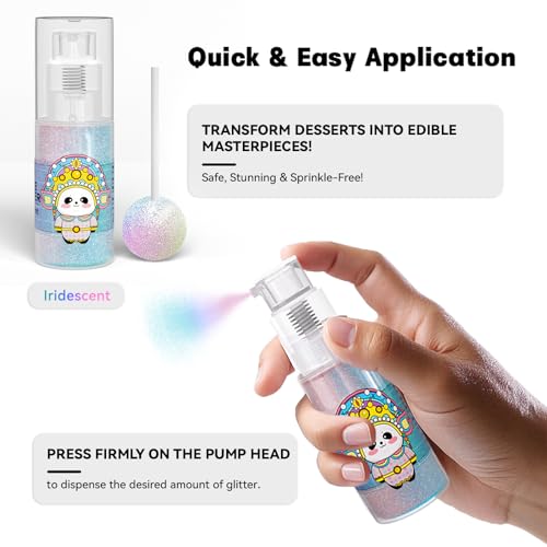 Edible Glitter for Cocktails,10g Edible Glitter Spray, Edible Luster Dust for Cakes, Edible Shimmer Powder for Drinks, Cupcakes, Strawberries, Chocolate (Iridescent)