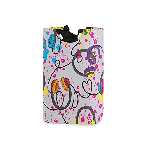 Wäschekorb,Abstrakter cooler Patten mit handgezeichneten Kopfhörern,faltbar,tragbar,platzsparend,Aufbewahrungstasche,schmutzige Kleidung für