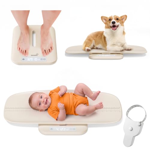 Image of GROWNSY Digital Baby Scale & Pet Scale Up to 330 lbs, Beige | Accurate Weighing, 330 lb Capacity, Hold Function, 27 inch Height Measurement and Measuring Tape, LED Display, 5 Weighing Units