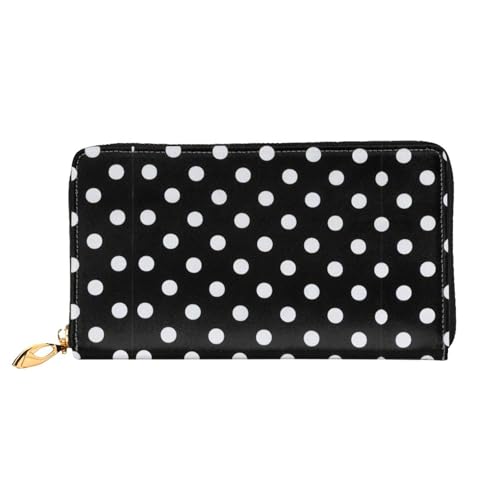 Portefeuille en cuir noir et blanc à gros pois pour femme avec fermeture éclair sécurisée