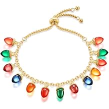 CLASSYZINT Christmas Gold Adjustable Bracelets for Women - Lantern Light Charm With Colorful Beads - Jewelry Gifts