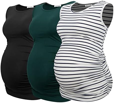 Smallshow Women's Maternity Tank Tops Sleeveless Ruched Pregnancy Clothes 3-Pack