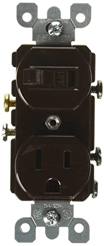 Leviton 5225 15 Amp, 120 Volt, Duplex Style Combination Single Pole Switch/Receptacle Grounding, Brown