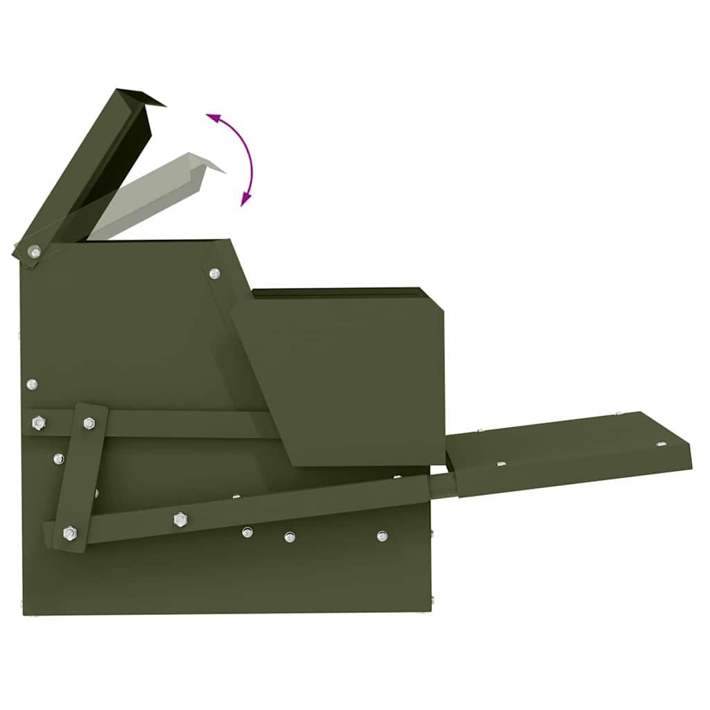 vidaXL Comedero de Pedal para Pollos Verde Oliva 50 x 40 x 29 cm, Comedero Moderno de Metal para gallinas, solución de alimentación Resistente para tu Granja y Corral