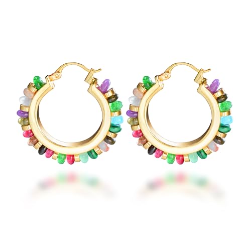Melhill Boho Hoop Earrings For Sensitive Ears Multicolor Gemstone...