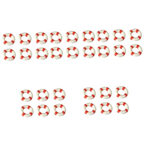 Amosfun 50 pcs Nautical Micro Landscape Swim Ring Decorative Ornaments Life Saver Ring Decor Life Buoy Ring Buoy Nautical Life Ring Miniature Lifebuoy Summer