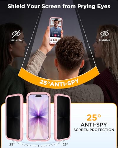 Image of Miracase for iPhone 17 Case with Privacy Screen Protector, Light Pink | Compatible with MagSafe, 360 Full Body Protection, Full Camera Protection, Military-Grade Shockproof Phone Case 6.3 inch