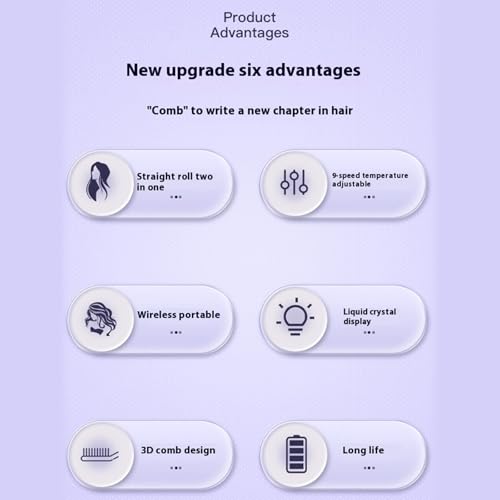 Cepillo alisador de cabello inalámbrico con enfoque avanzado y 3 preferencias de calor para cabello liso sin frizz miniatura 7