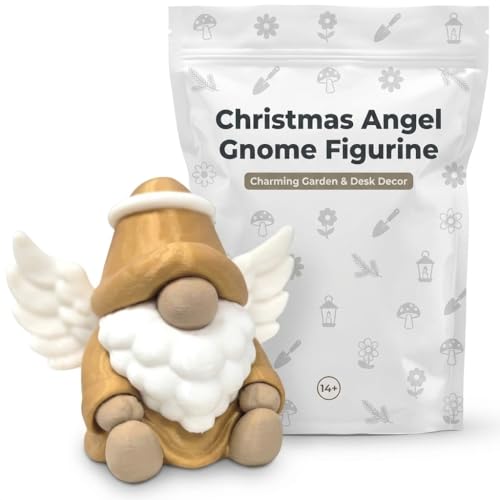 Elegant Angel Gnome Collectible Figurine - Striking Gold and White Design for Shelf Decor or Gift - 3D Printed in Canada