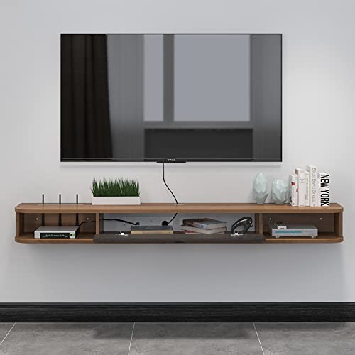 Pmnianhua Floating Tv Shelf, 55'' Wall Mounted Tv Stand Floating Tv Console Media Entertainment Under Tv Shelf For Bedroom Livingroom (Walnut) #TOP2