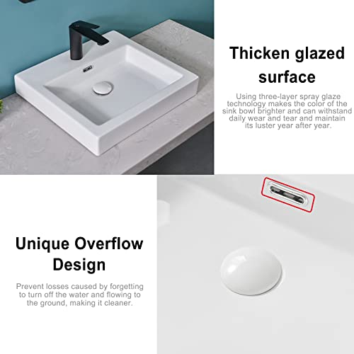 Davivy 18.7''X 17.2'' Rectangle Vessel Sink With Pop Up Drain,Bathroom Vessel Sinks,Bathroom Sinks Above Counter,White Vessel Sink,Counter Top Sink,Ceramic Vessel Sink For Bathroom #TOP5