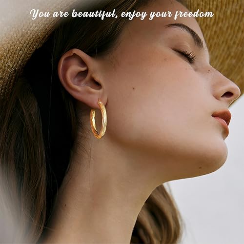 24 Pairs Gold Hoop Earrings Set for Women Hypoallergenic Chunky Chain Twisted Open Hoops Dangle Earring Packs for Birthday Party Fashion Jewelry Gift2